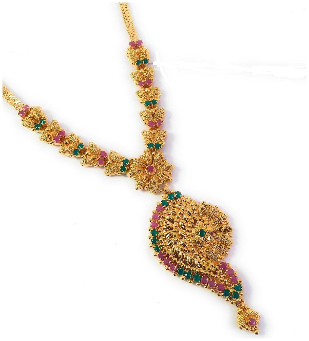

AFJGOLD One Gram Micro Gold Plated South Indian Traditional Fashion Jewellery Ruby Emerald Handcrafted Stone Necklace for Women Girls