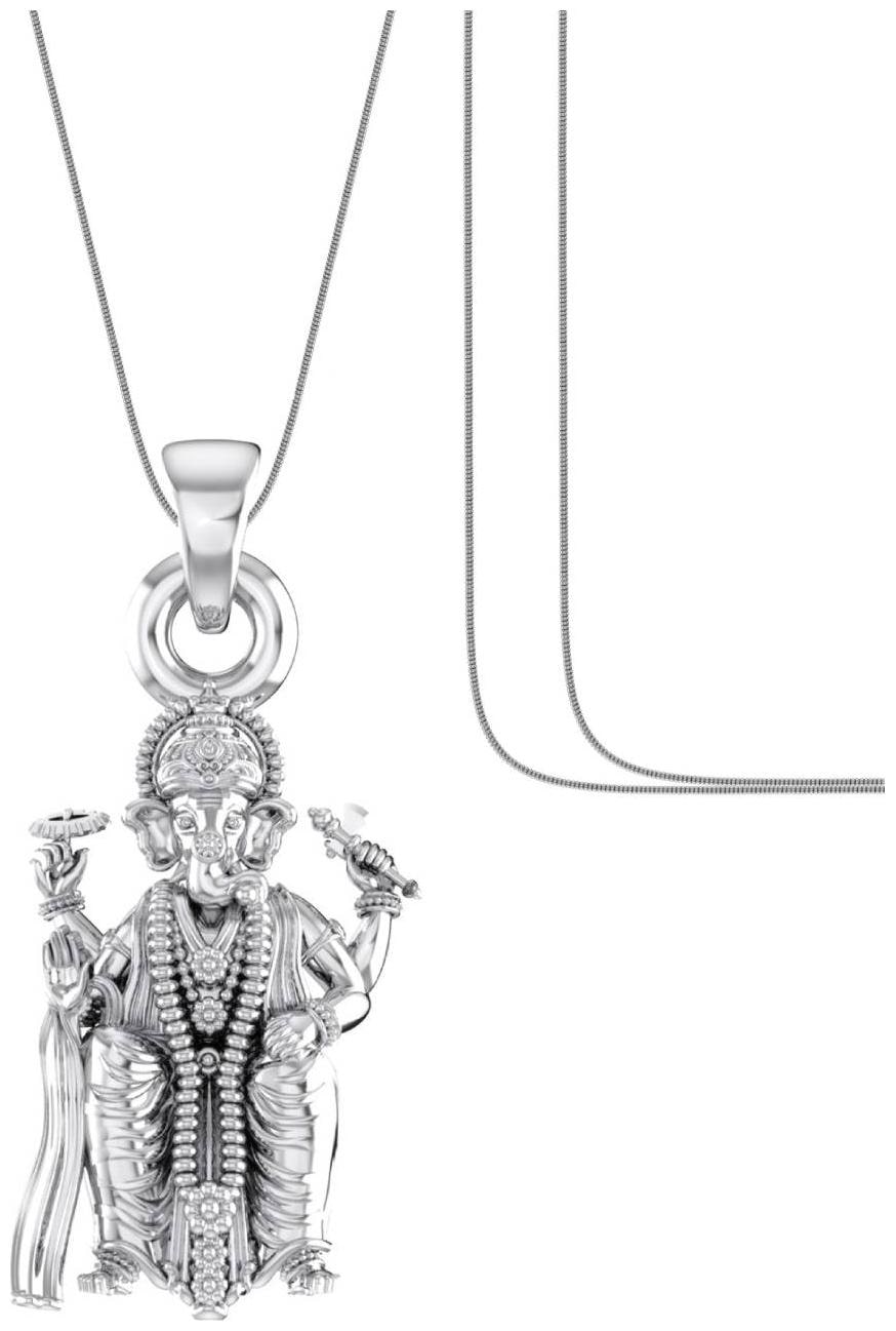 

Akshat Sapphire Sterling Silver (92 5 purity) God Ganesha Chain Pendant (Pendant with Snake Chain) for Men Women Pure Silver Lord Ganapathy Chain Locket for Good Health Wealth