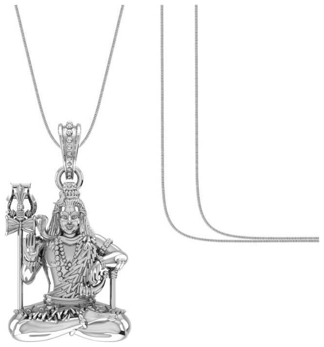 

Akshat Sapphire Sterling Silver (92 5 purity) God Shiva Chain Pendant (Pendant with Snake Chain) for Men Women Pure Silver Lord Shiv Chain Locket for Good Health Wealth