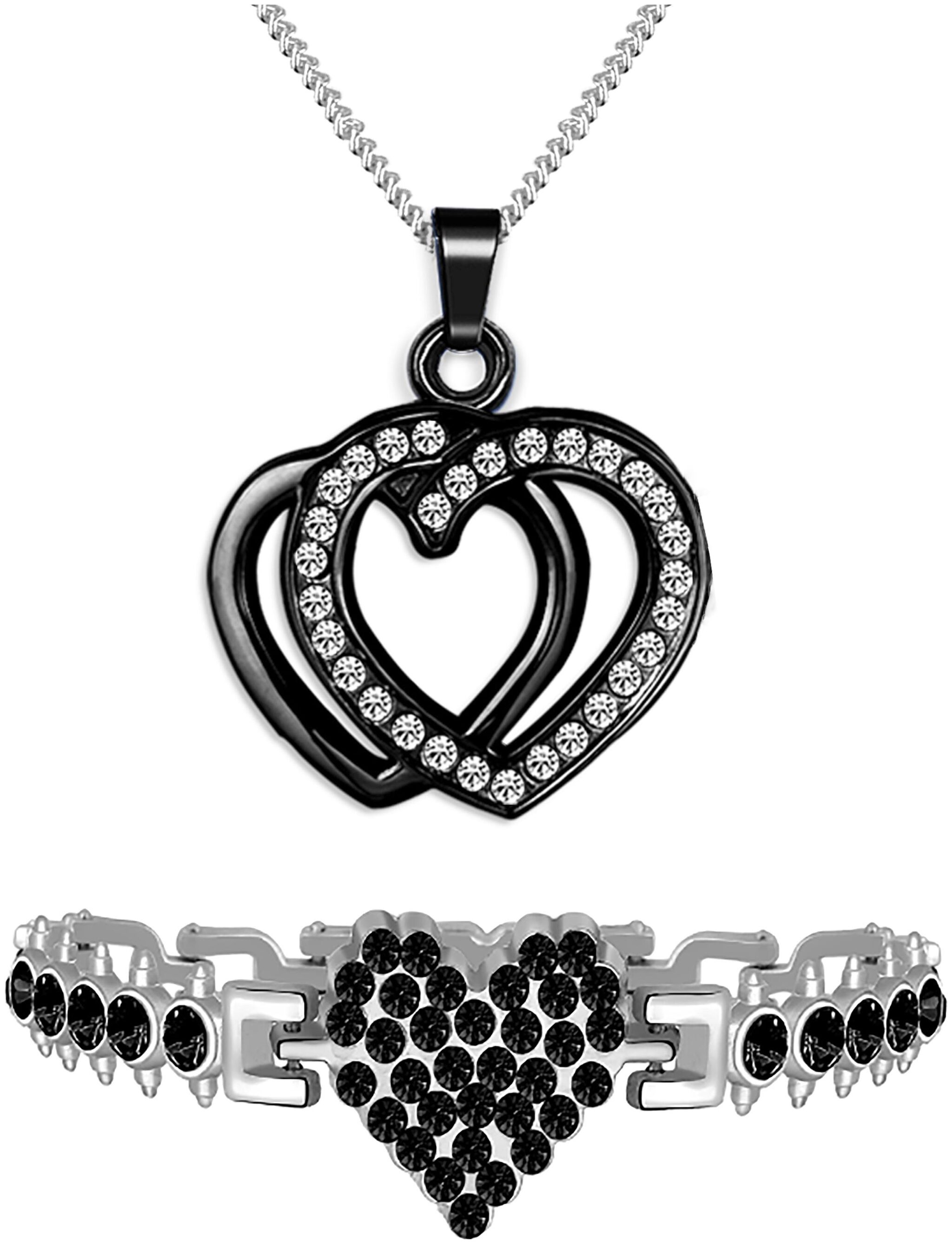 

Alanswiss Black Exquisite Heart Bracelet And Pendant Combo For Girls And Women