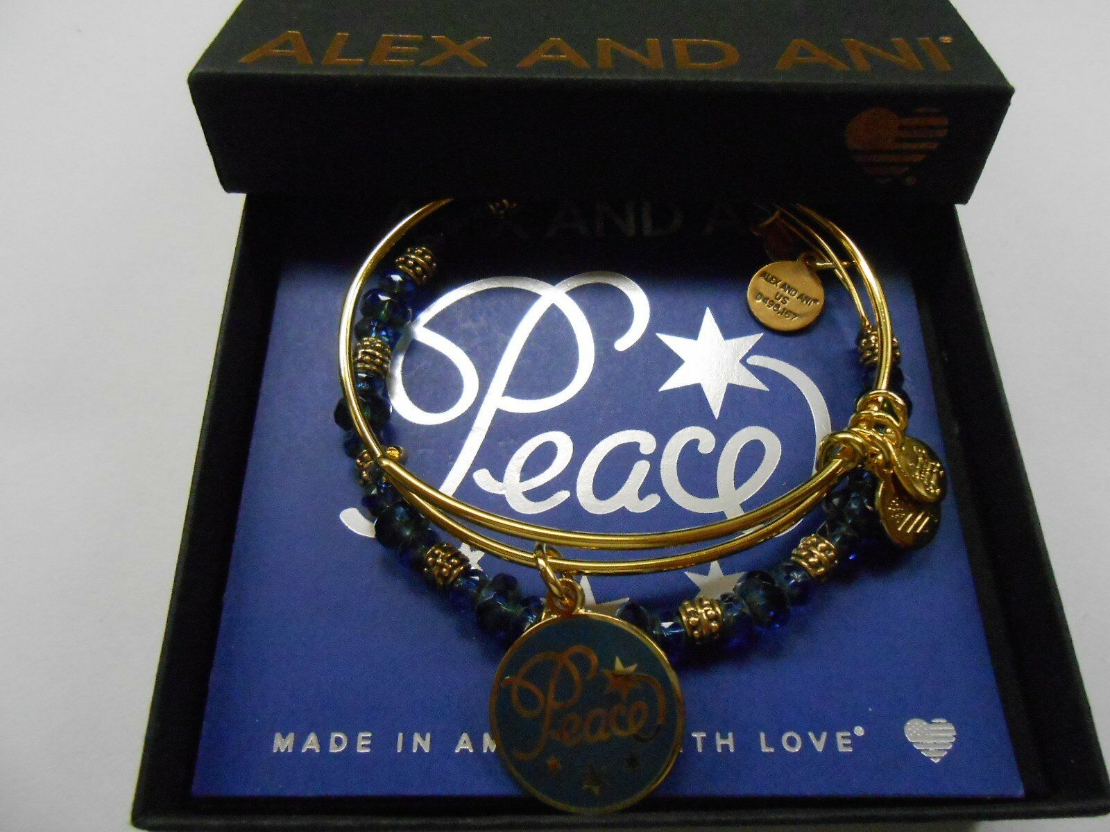 

Alex and Ani Navy Holiday Peace Bangle Bracelets Set of 2 Shiny Gold NWTBC