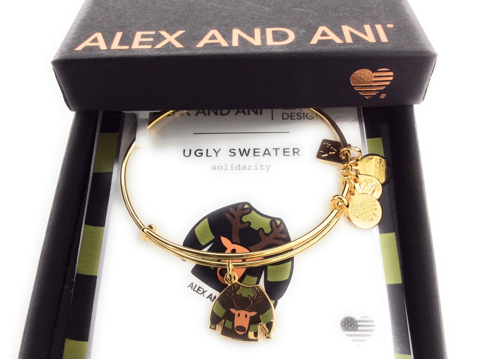 

Alex and Ani UGLY SWEATER Bangle Bracelet Siny Gold New Box Tag Card