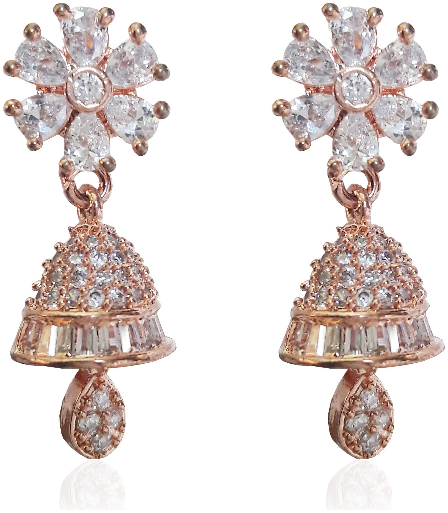 

American Diamond CZ Classic Jhumka Earrings For Girls And Women Cubic Zirconia Alloy Jhumki Earring