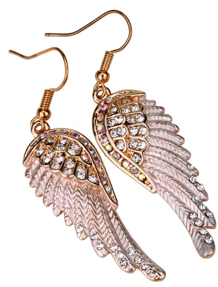 

Angel wing dangle drop earrings bling biker jewelry gifts for women EC23 silver