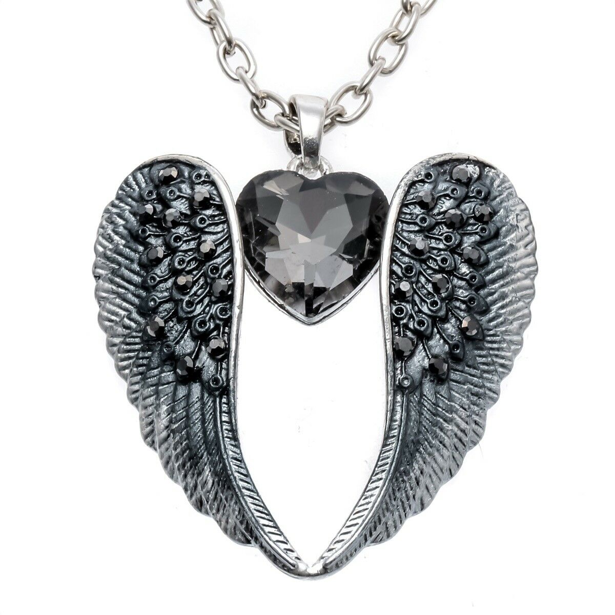 

Angel wing heart choker necklace bling jewelry gifts for women NC06 silver