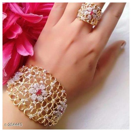 

Ankur astonish gold and rhodium american diamond combo kada and ring for women