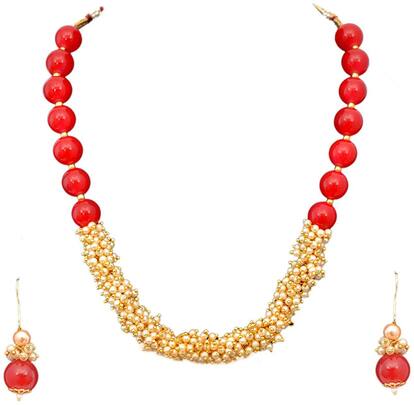 Ankur astonish red and white beads necklace set for women