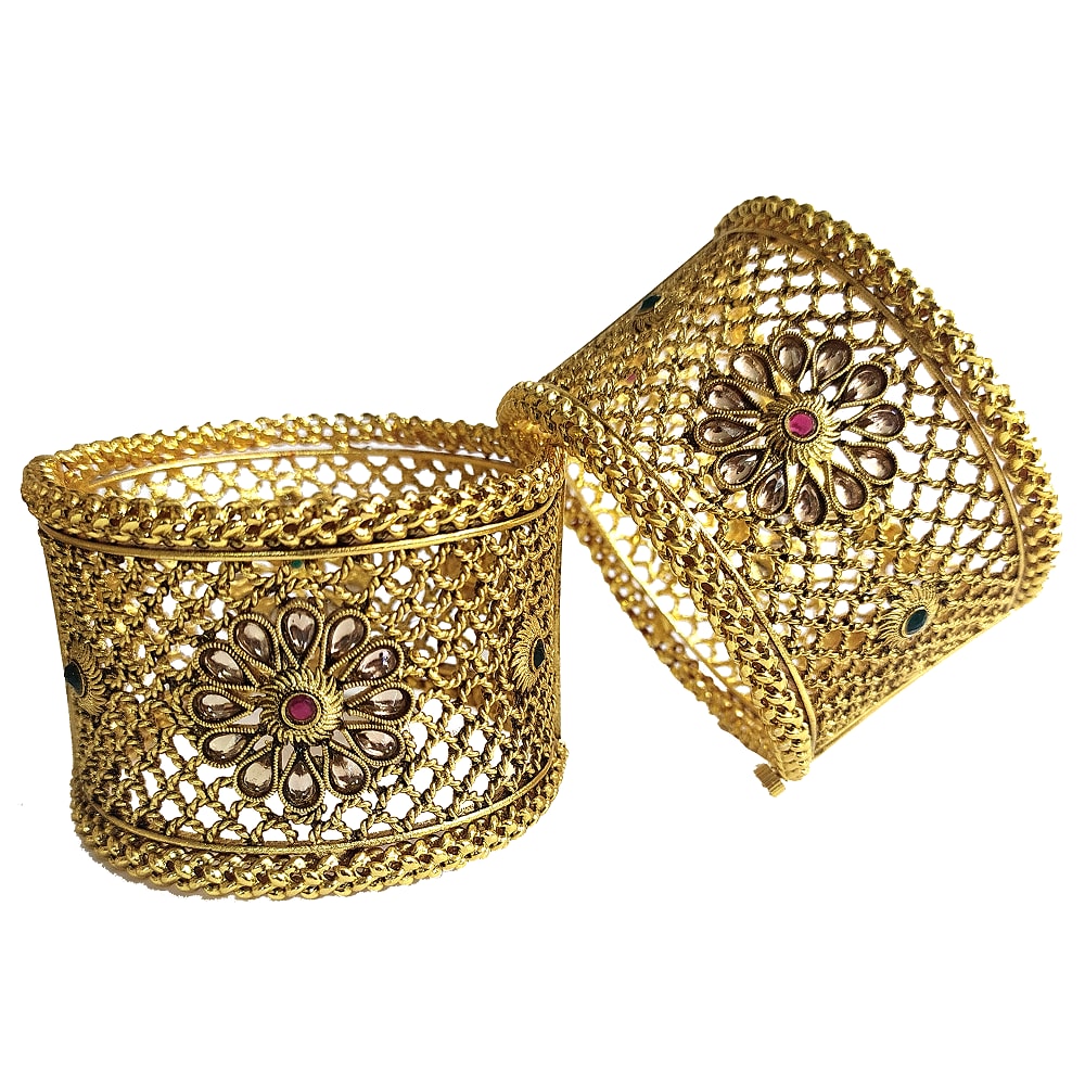 

Ankur glistening gold plated polki stone antique bangle set for women
