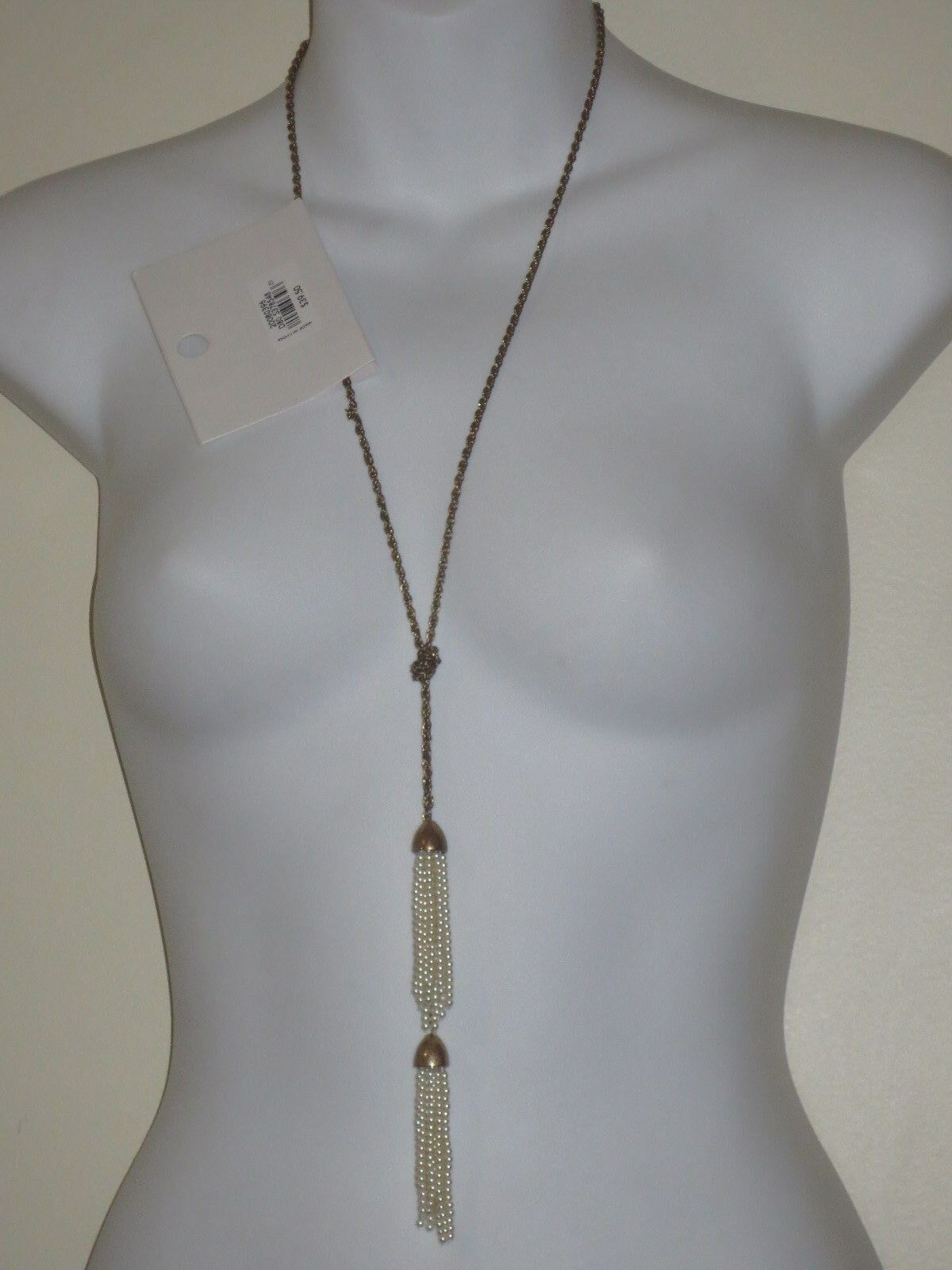 

Ann Taylor Loft Women s Antique Brass Faux Pearl Two tassel Necklace NWT 39 50