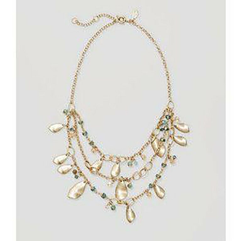

Ann Taylor Loft LOFT Pearlized Leaf Four Tier Drop Metallic Necklace 34 50 BLUE