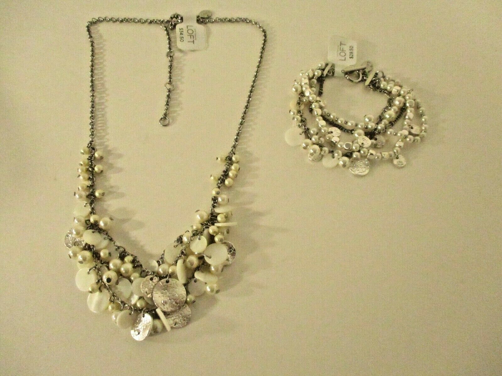 

Ann Taylor Loft Womens Pearlized Disc Necklace NWT 34 50 Pearlized Bracelet NWT