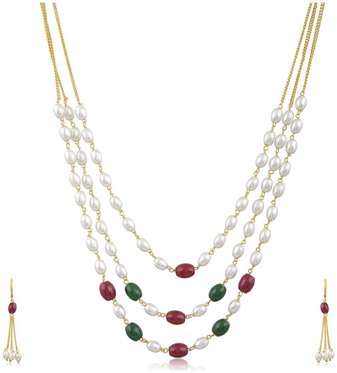 

Antic Immitation Art Gold Plated Multi-Strand Pearl Stone Necklace Set for Women (AA016)