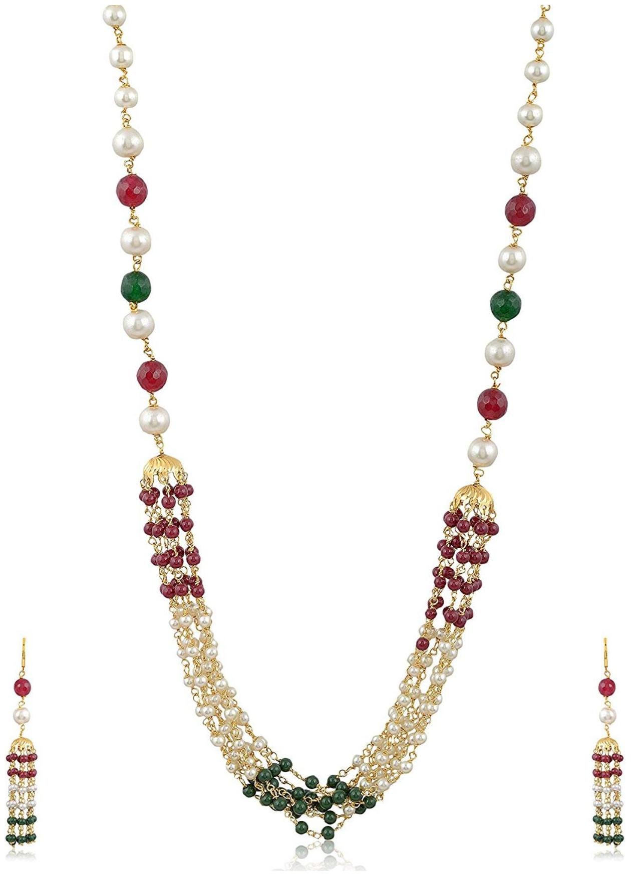 

Antic Immitation Art Gold Plated Multi-Strand Preal Ston Necklace Set for Women (AA017)