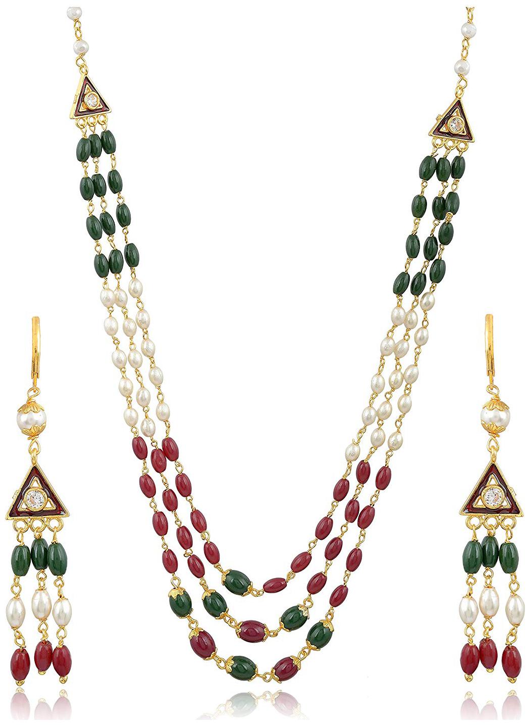 

Antic Immitation Art Gold Plated Multi-Strand Pearl Stone Necklace Set for Women (AA020)
