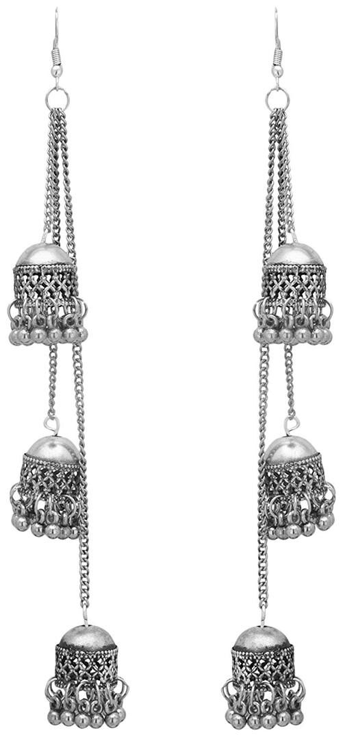 

Antique silver kashmiri triple jhumki earrings