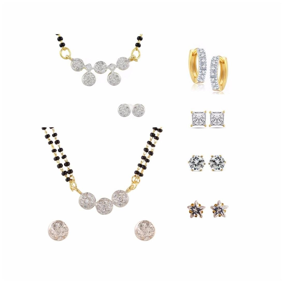 

Archi Collection Combo Of Gold Plated Cz 2 Mangalsutra Set 4 Pair Of Earrings