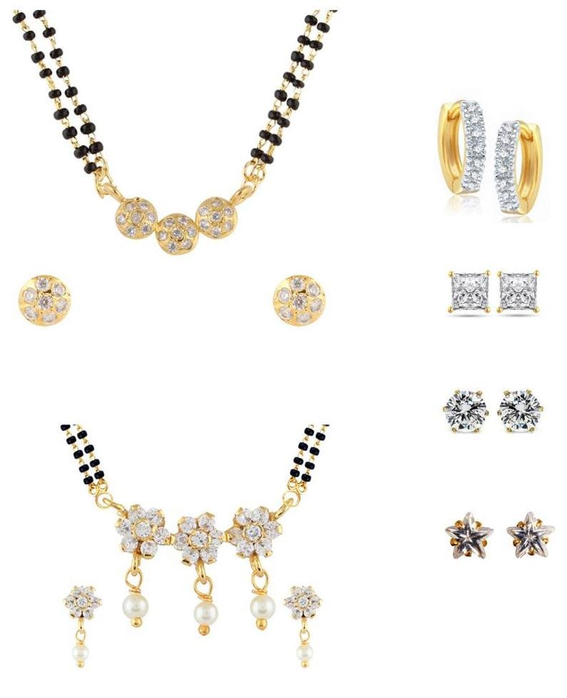 

Archi Collection Combo Of Gold Plated Cz 2 Mangalsutra Set 4 Pair Of Earrings