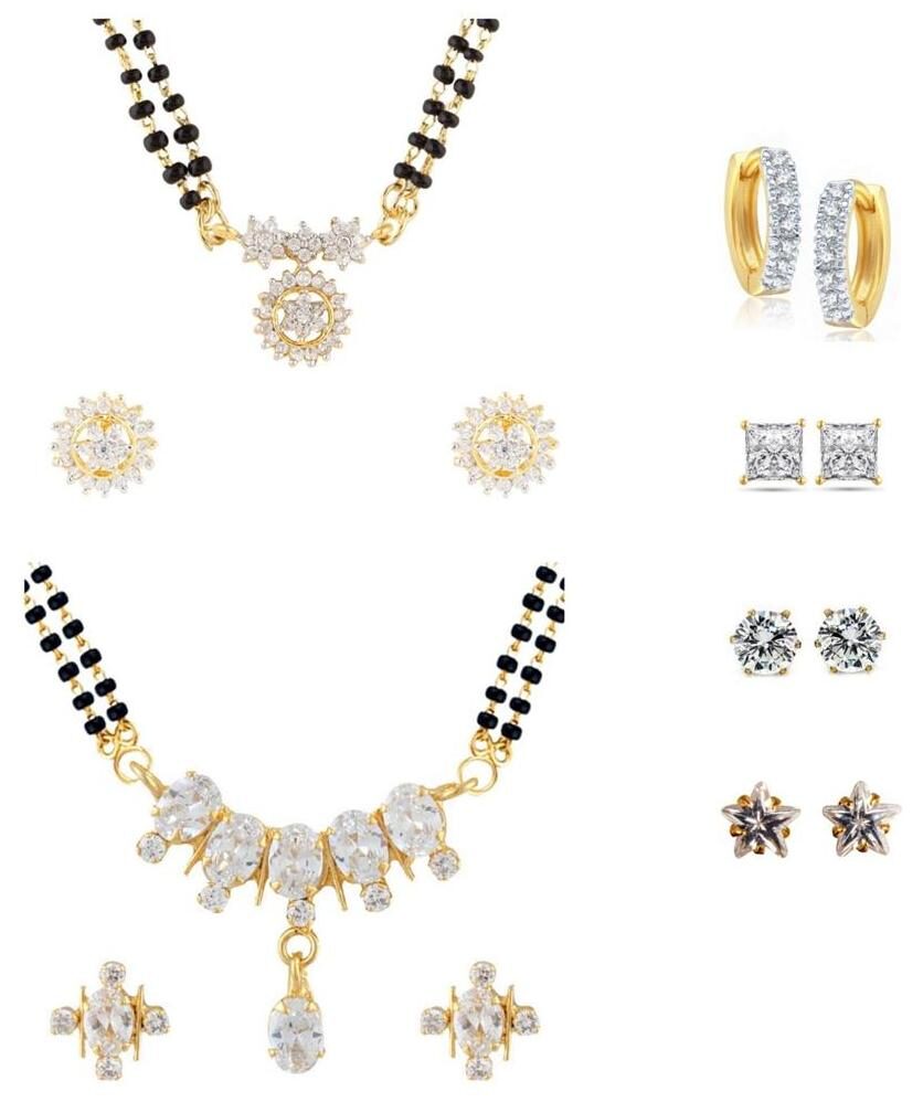 

Archi Collection Combo of Gold Plated CZ 2 Mangalsutra Set 4 Pair of Earrings