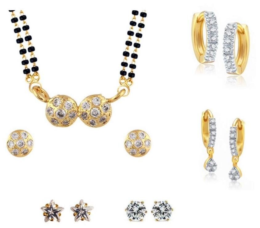 

Archi Collection Combo of Gold Plated CZ 1 Mangalsutra Set 4 Pair of Earrings