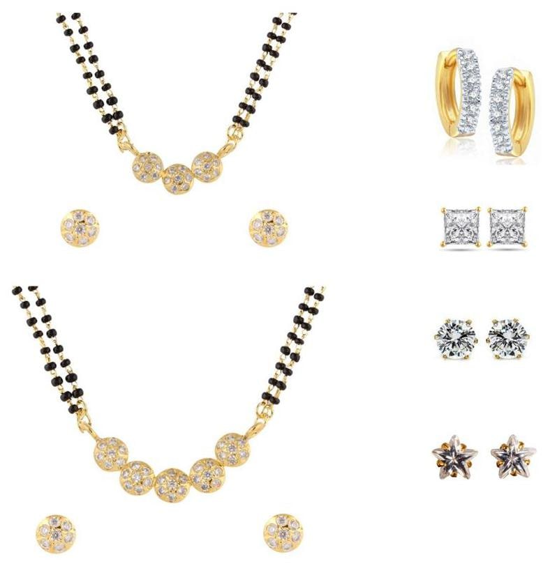 

Archi Collection Combo of Gold Plated CZ 2 Mangalsutra Set 4 Pair of Earrings