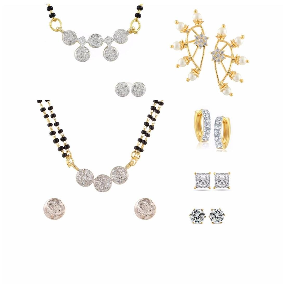 

Archi Collection Combo of Gold Plated CZ 2 Mangalsutra Set 4 Pair of Earrings