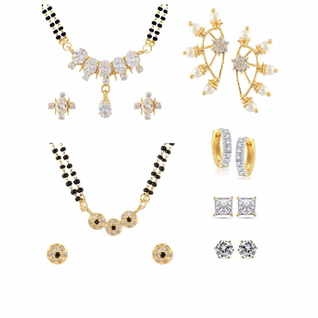 

Archi Collection Combo of Gold Plated CZ 2 Mangalsutra Set 4 Pair of Earrings