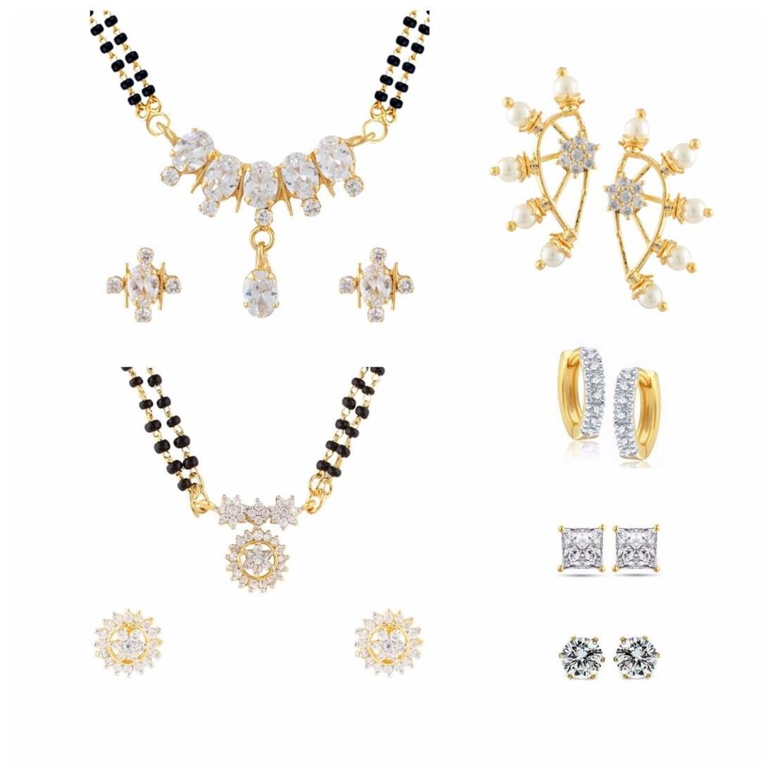 

Archi Collection Combo of Gold Plated CZ 2 Mangalsutra Set 4 Pair of Earrings
