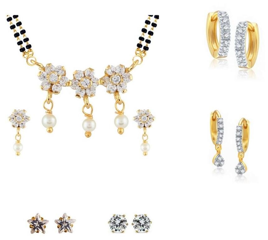 

Archi Collection Combo of Gold Plated CZ 1 Mangalsutra Set 4 Pair of Earrings