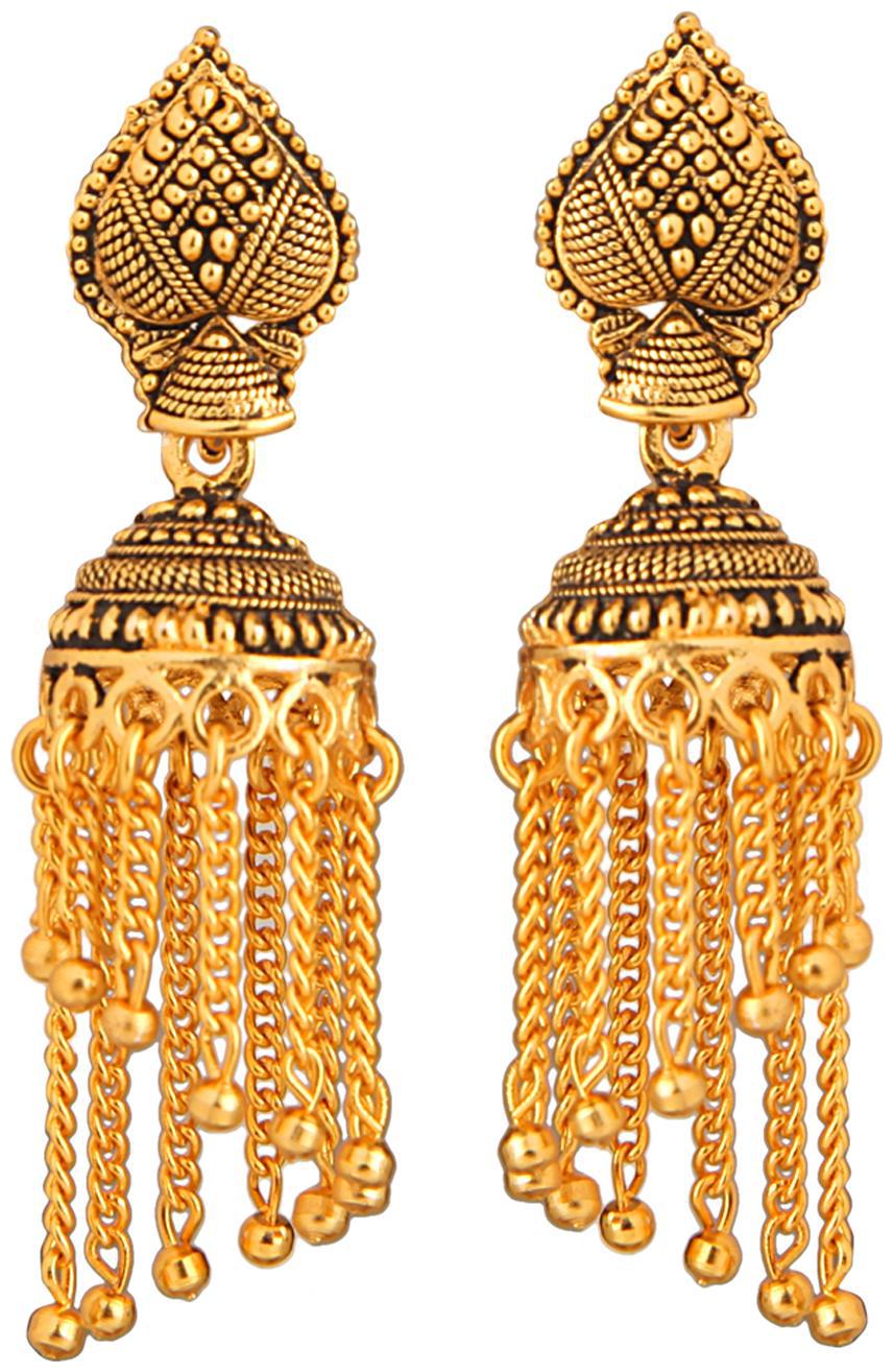 

Archi Collection Fashion Jewellery Stylish Antique Boho Vintage Oxidised Gold Statement Tassel Jhumka Jhumki Earrings