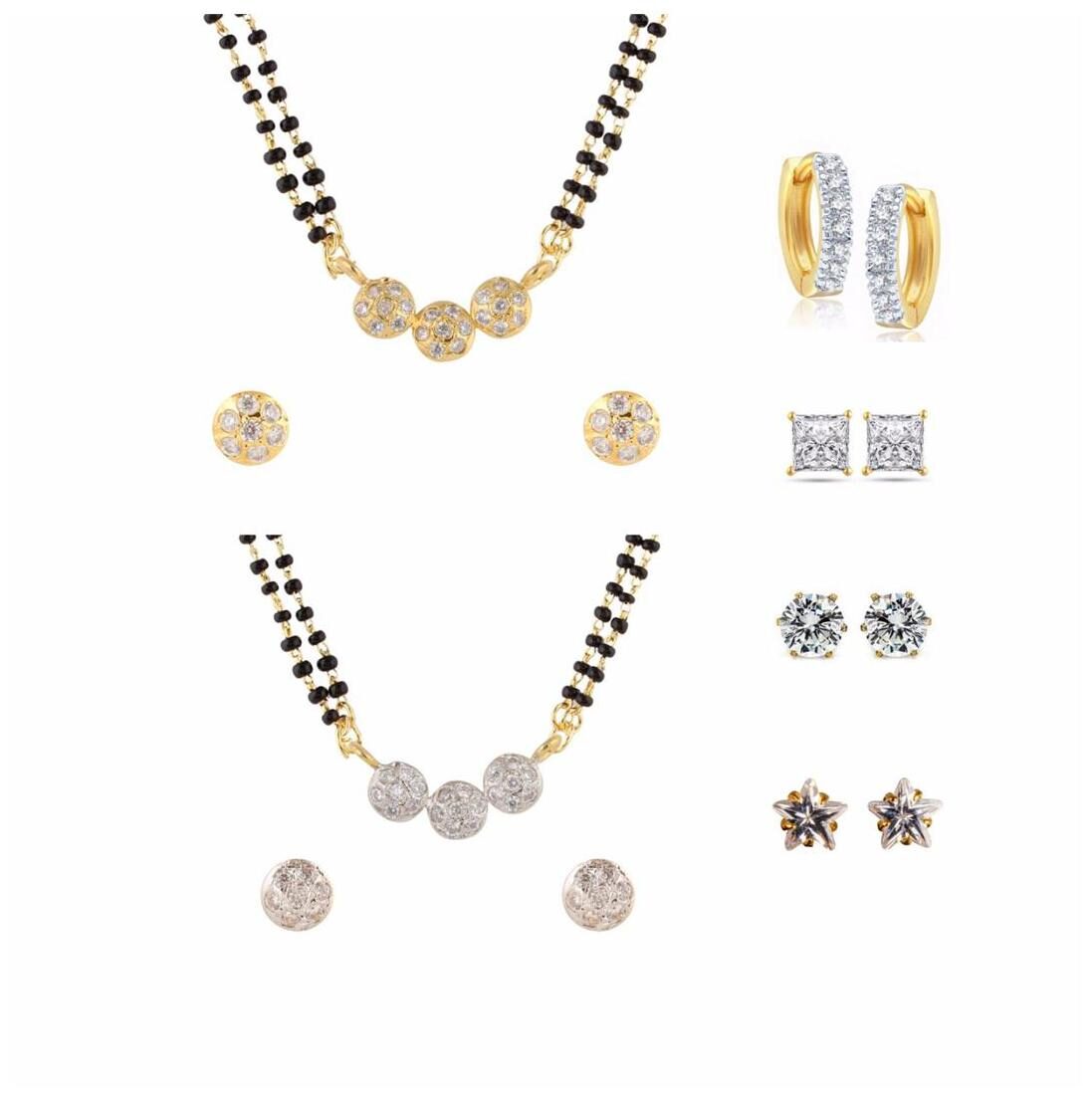 

Archi Collection Combo of Gold Plated CZ 2 Mangalsutra Set 4 Pair of Earrings