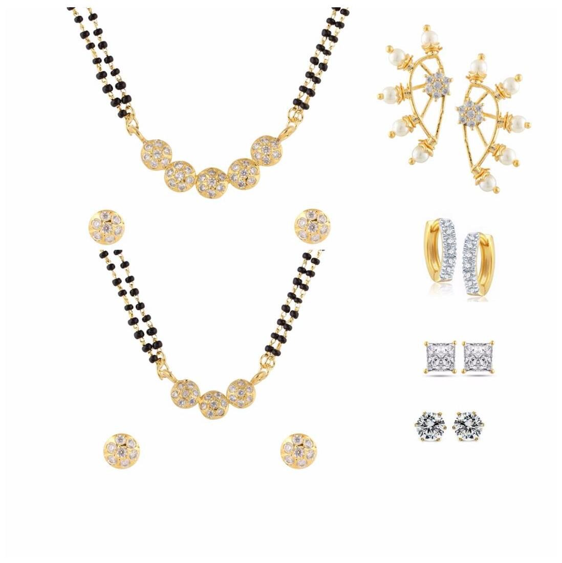 

Archi Collection Combo of Gold Plated CZ 2 Mangalsutra Set 4 Pair of Earrings
