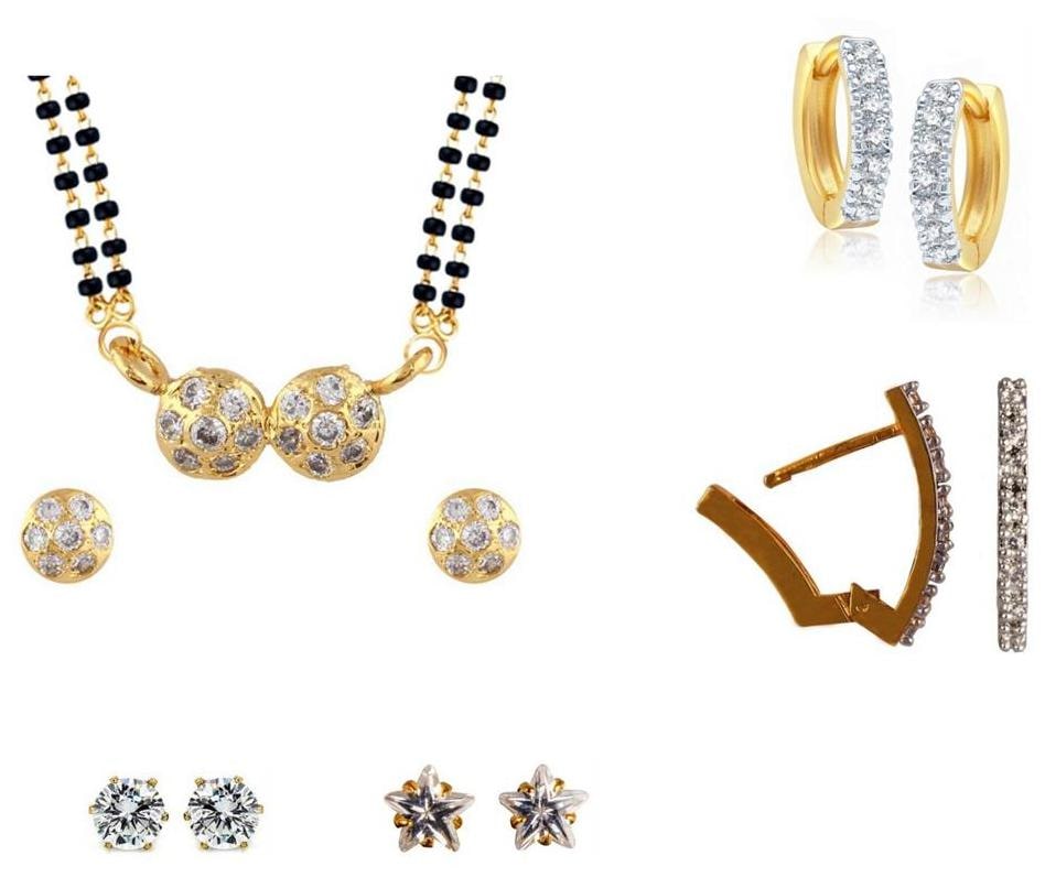 

Archi Collection Combo of Gold Plated CZ 1 Mangalsutra Set 4 Pair of Earrings