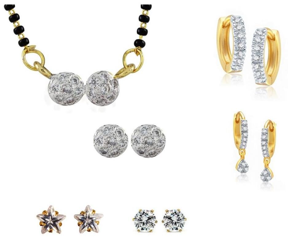 

Archi Collection Combo of Gold Plated CZ 1 Mangalsutra Set 4 Pair of Earrings