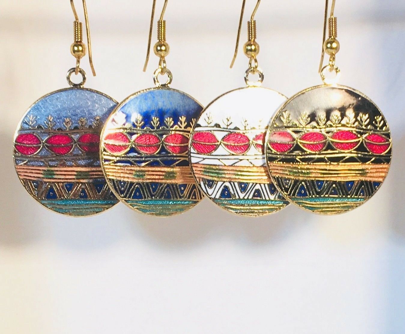 

ARTSY Dangle Earrings Stefano Vintage new Cloisonne Gold Plate Factory Direct