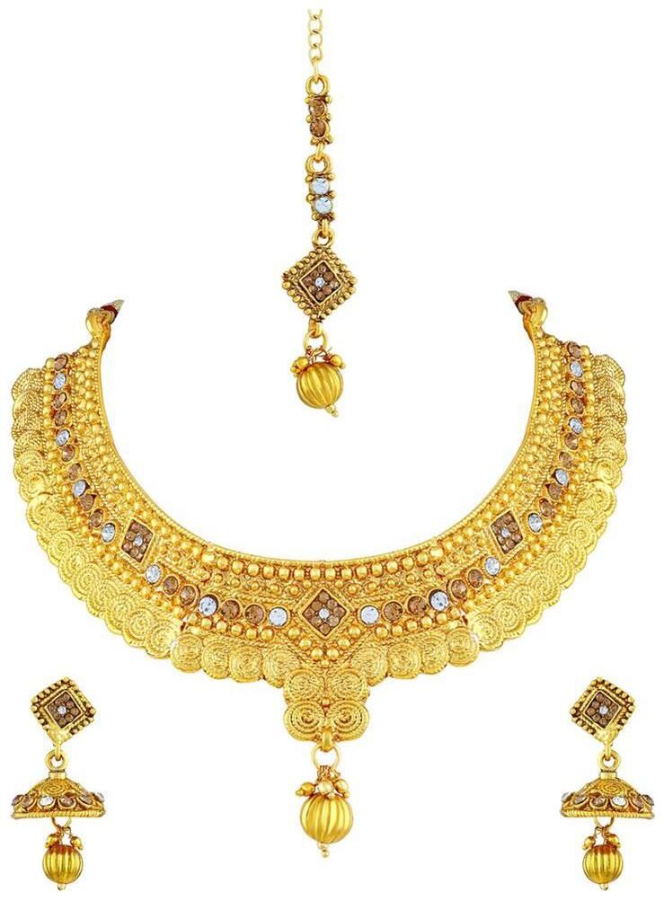 

Asmitta Astonishing Jalebi Shape Gold Plated Choker Style Necklace Set With Mangtikka For Women