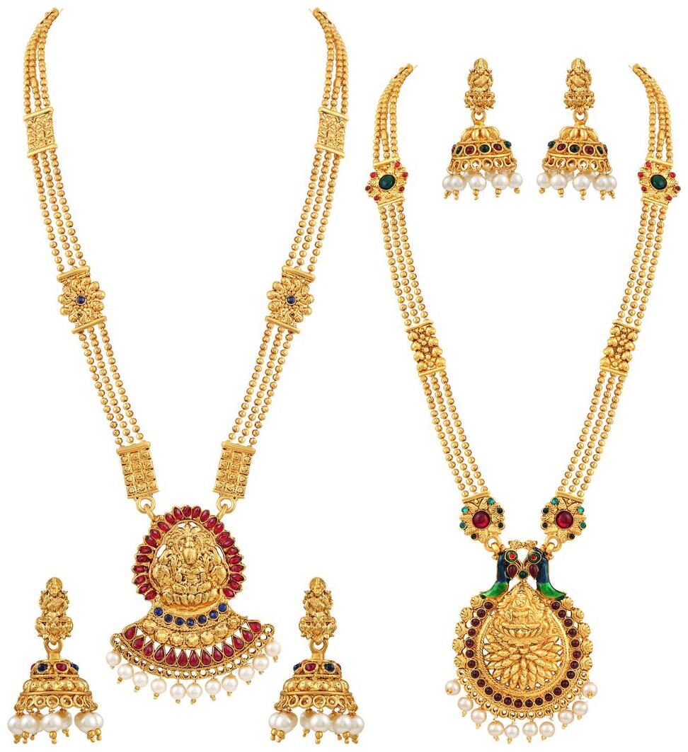 

Asmitta Delightly Long Haram Gold plated Opera Style Laxmi Design Set of 2 Necklace Set For Women