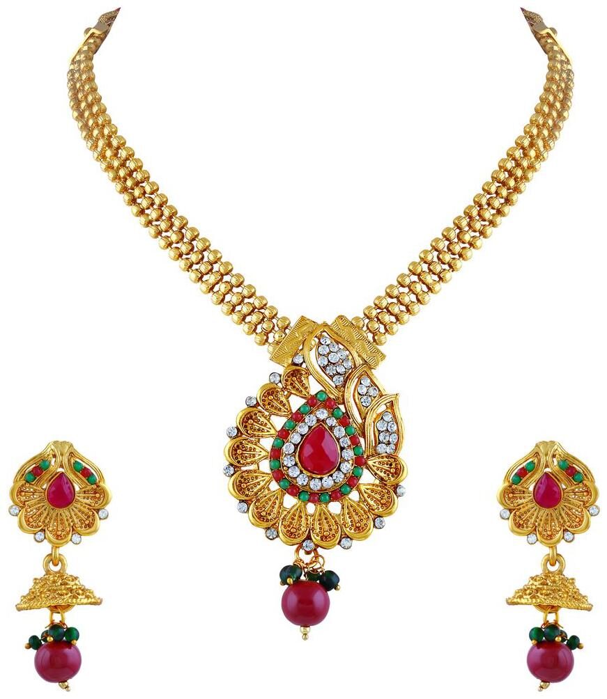 

Asmitta Designer White Stone Gold Plated Matinee Style Necklace Set For Women