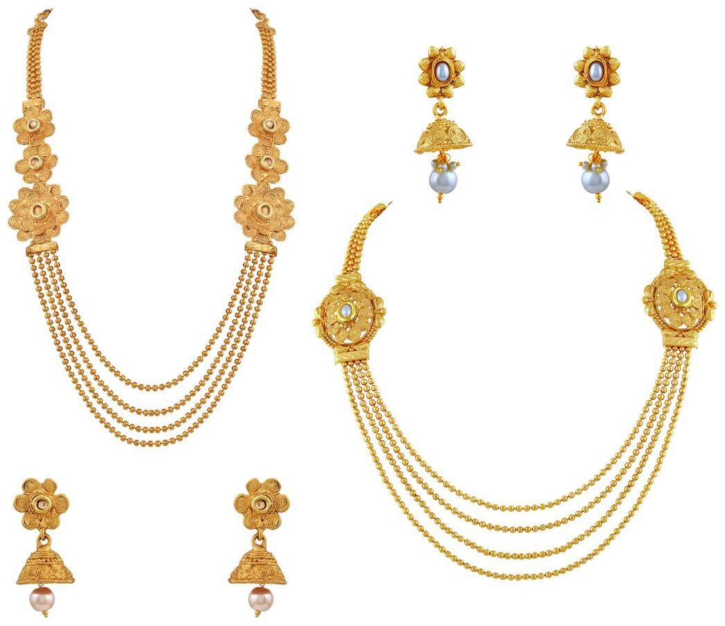 

Asmitta Ethnic 4 String Gold plated Rope Style Jalebi Shape Set of 2 Necklace Set For Women