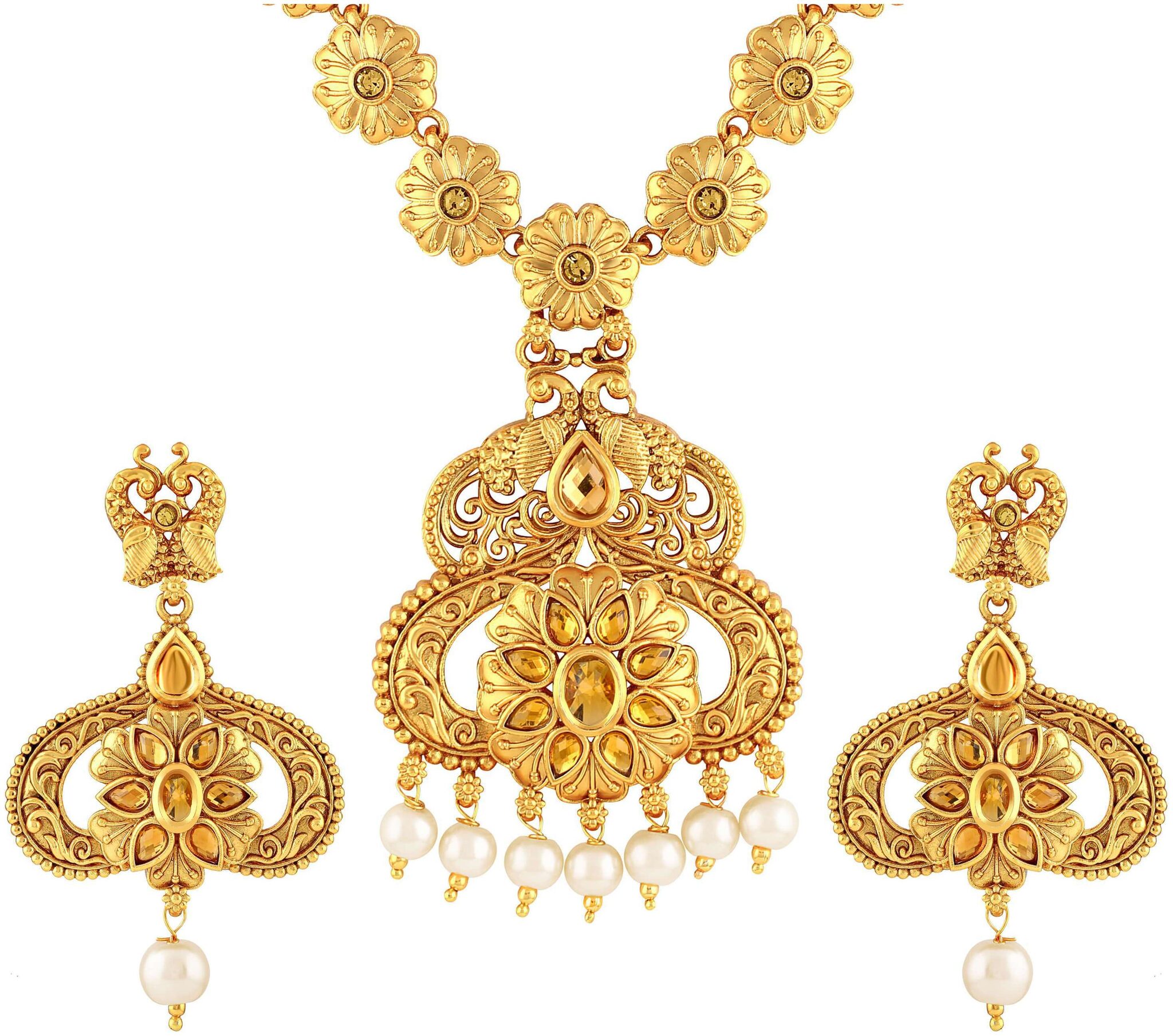 

Asmitta Excellent Flower Shape Gold Plated Lct Stone Necklace Set For Women