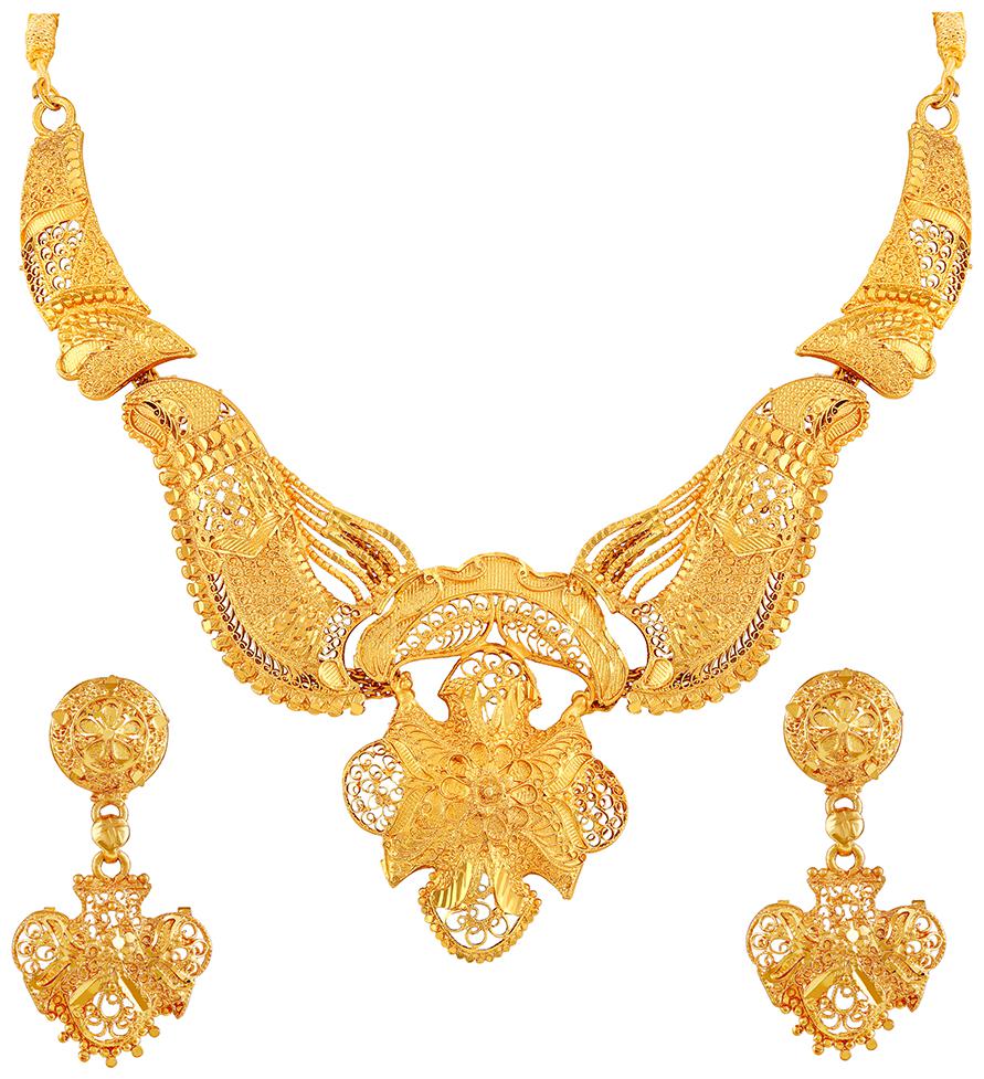 

Asmitta Fancy Filigiree Design Gold Plated Choker Style Necklace Set For Women