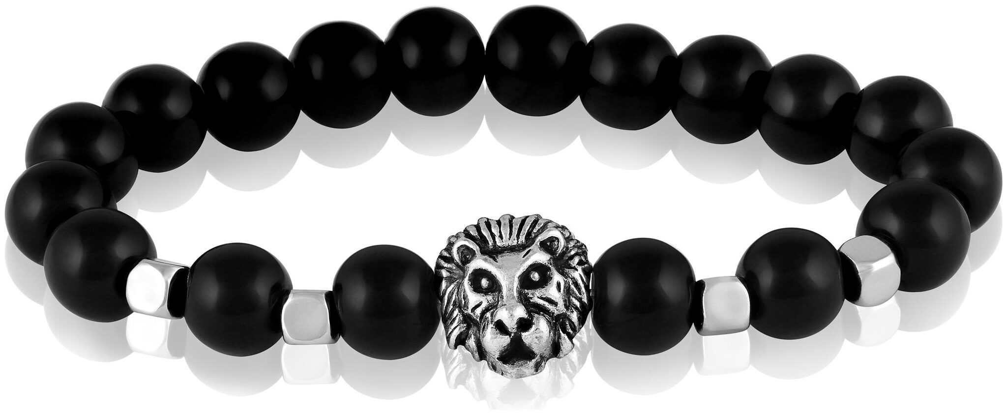 

Asmitta Shine Black Beaded With Leo Designer Silver Plated Bracelet For Men