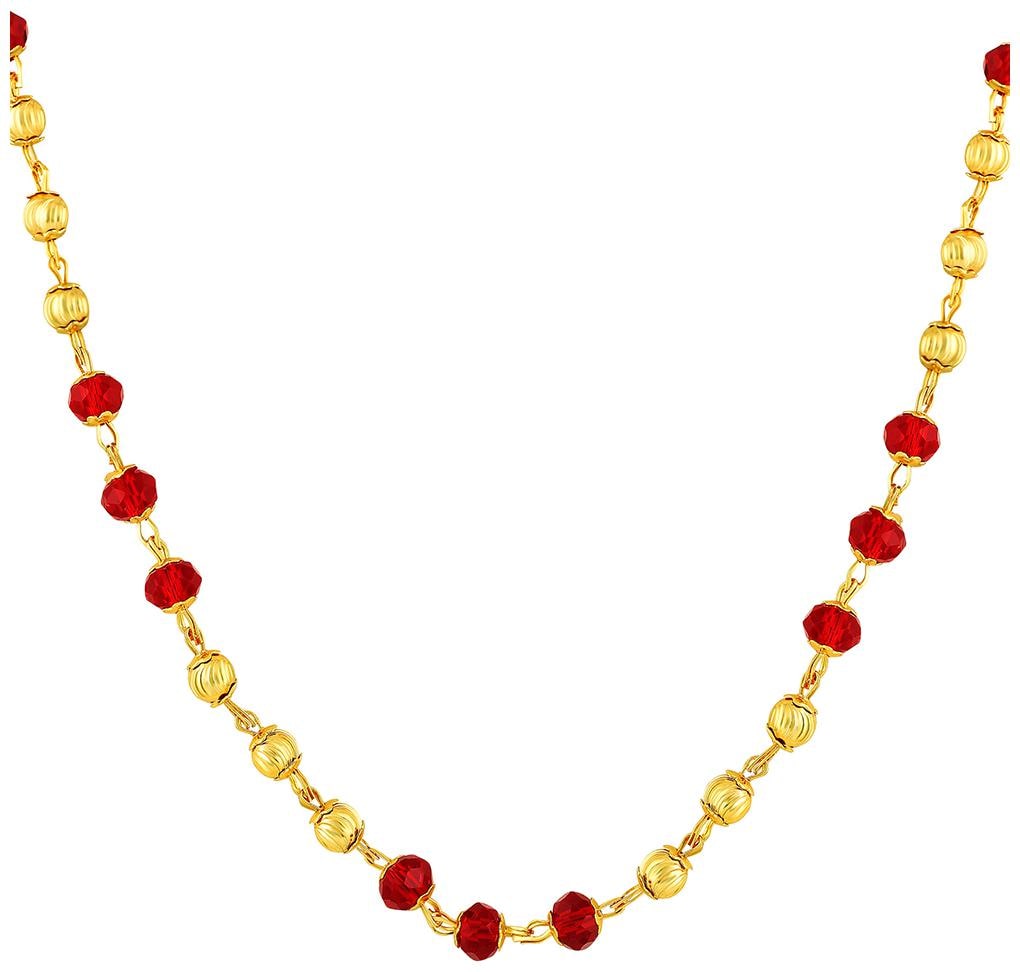 

Asmitta Traditional Red Crystal Beads Gold Plated Matinee Style Necklace Mala For Women