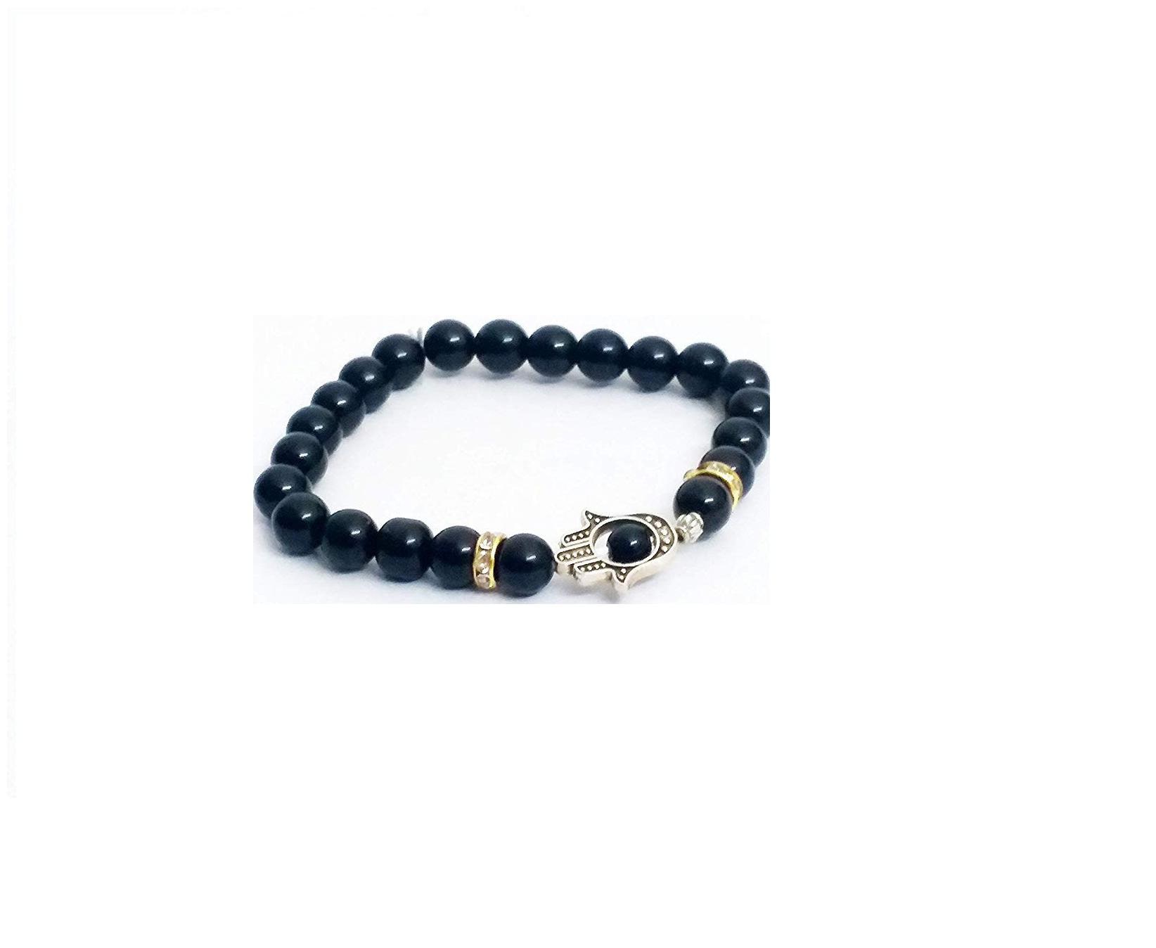 

ASTROCRYSTALS9 black onyx hamsa hand 8 mm bracelet