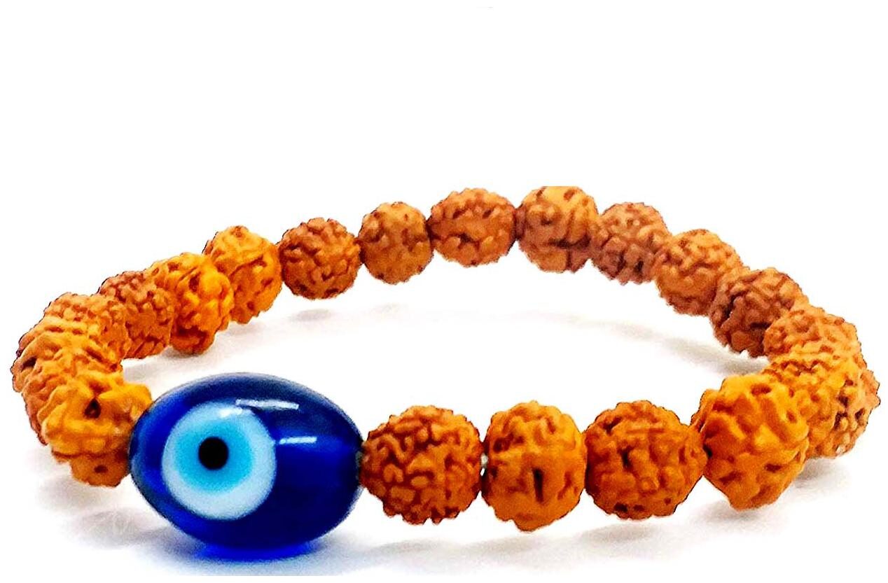 

Astrocrystals9 Evil Eye Rudraksha 8Mm Stretch Bracelet