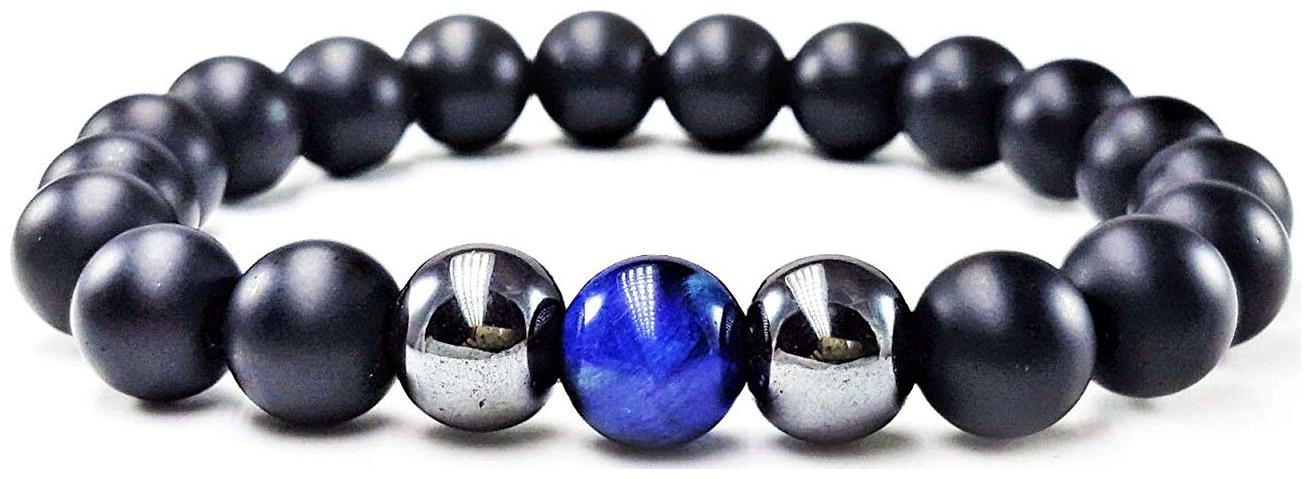 

ASTROCRYSTALS9 natural blue tiger eye hematite black onyx crystal bracelet