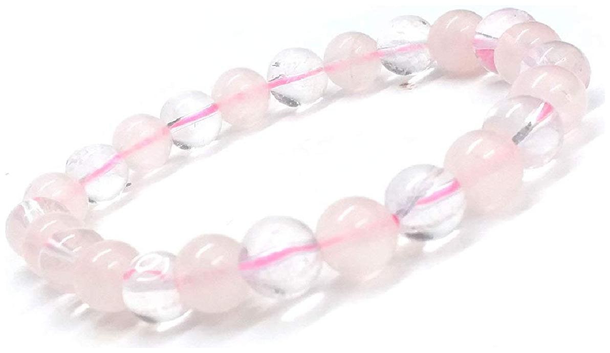 

ASTROCRYSTALS9 natural rose quartz clear quartz 8 mm crystal stretch bracelet