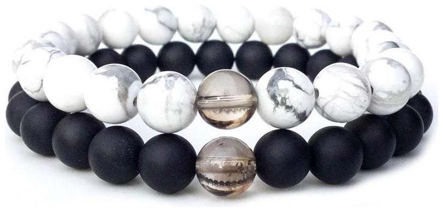 

Astrocrystals9 Pair Of Black Onyx Smoky Quartz Howlite Crystal Stretch Bracelet