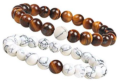 

Astrocrystals9 Pair Of Tiger Eye Crystal Howlite Crystal 8 Mm Stretch Bracelets