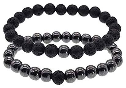 

Astrocrystals9 Pair Of Black Onyx Lava Rock Beads Volcanic Beads 8 Mm Stretch Bracelet