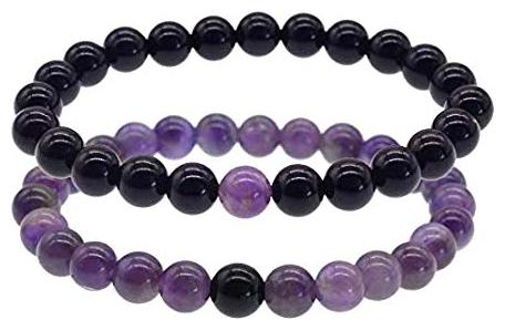 

Astrocrystals9 Pair Of Black Onyx And Amethyst 8 Mm Stretch 8 Mm Bracelet For Unisex